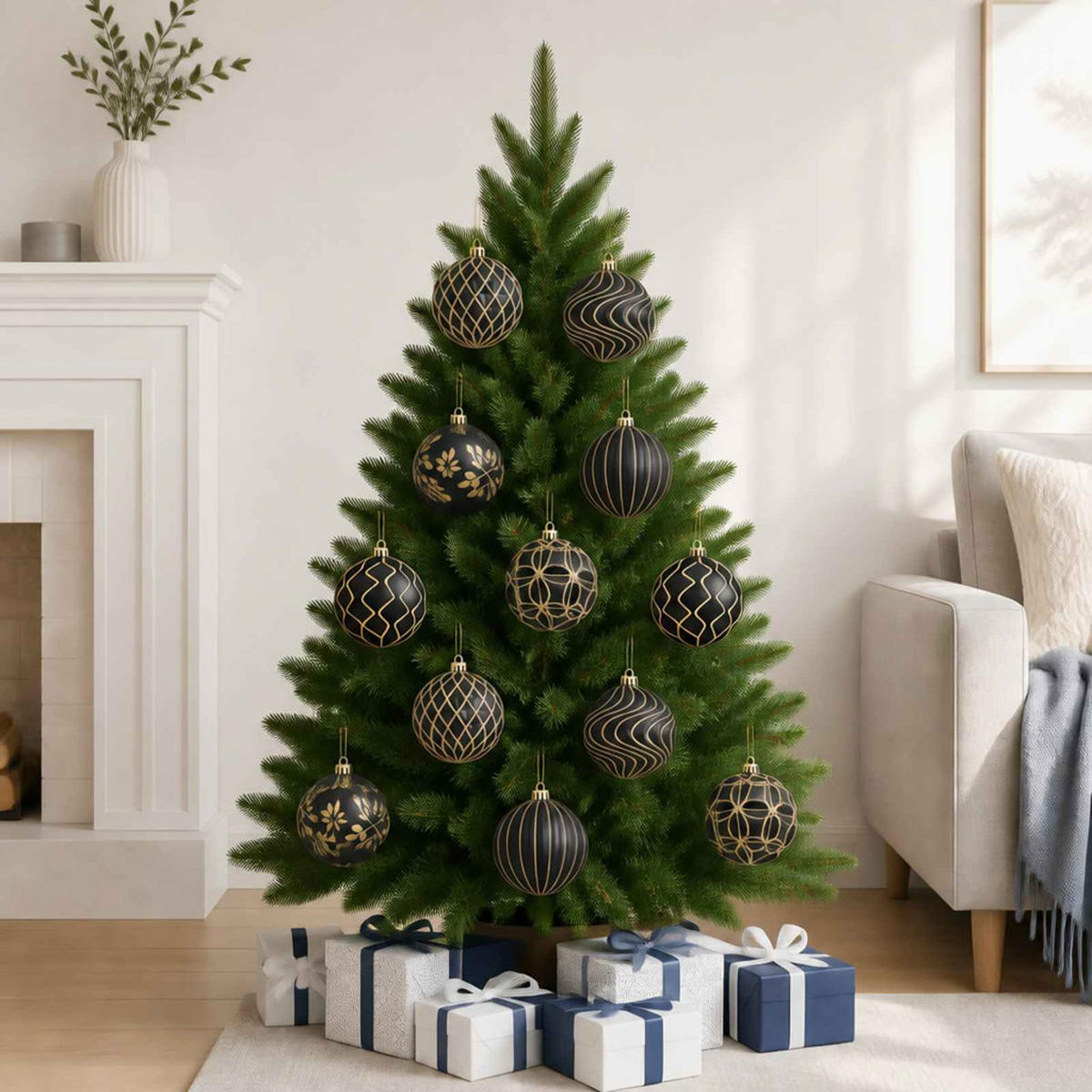 WEIHNACHTSKUGELSET XL 12 -teilig 10 cm Schwarz Polystyrol - Schwarz, Kunststoff (10/10/10cm) - vidaXL