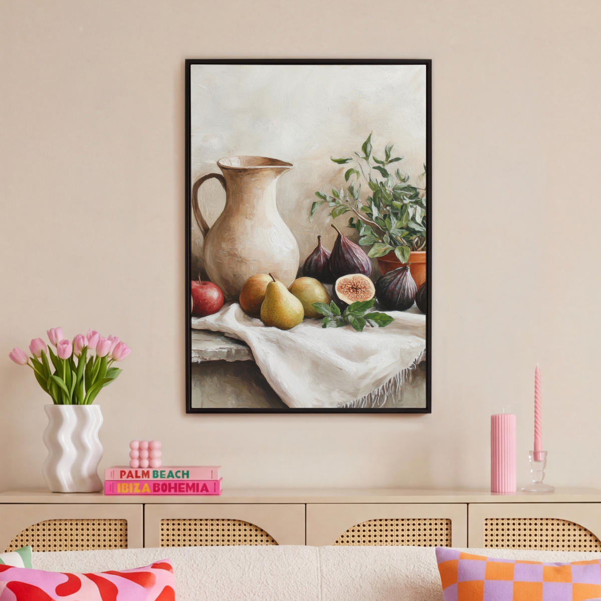 LEINWAND Bilder mit Rahmen - Obst - Kräuter - Ländlich - 60x90 - Naturfarben, Textil (60/90cm) - MuchoWow