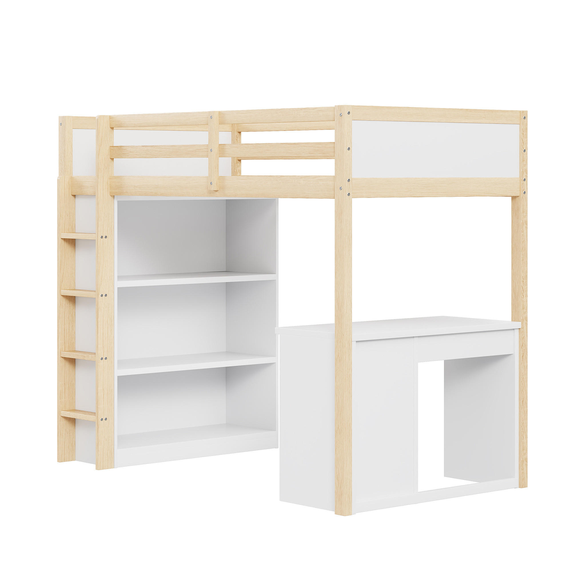 HOCHBETT 90/200 cm aus Holzwerkstoff mit Schreibtisch, Stauraumschrank und flexiblem Aufbau, Natur Holzwerkstoff - Naturfarben, Holzwerkstoff (90/200cm) - Redom