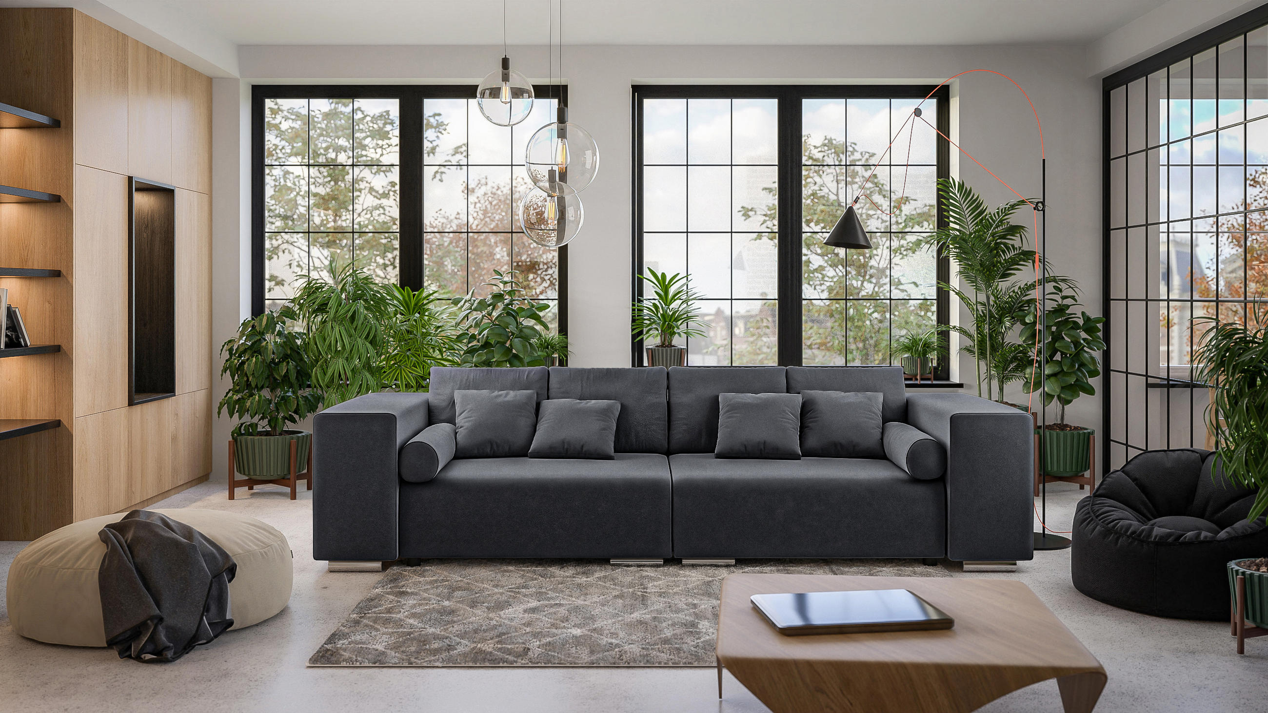BIGSOFA Kami Microfaser Graphit - Schwarz/Graphitfarben, Kunststoff/Textil (290/80/110cm) - S-Style Möbel