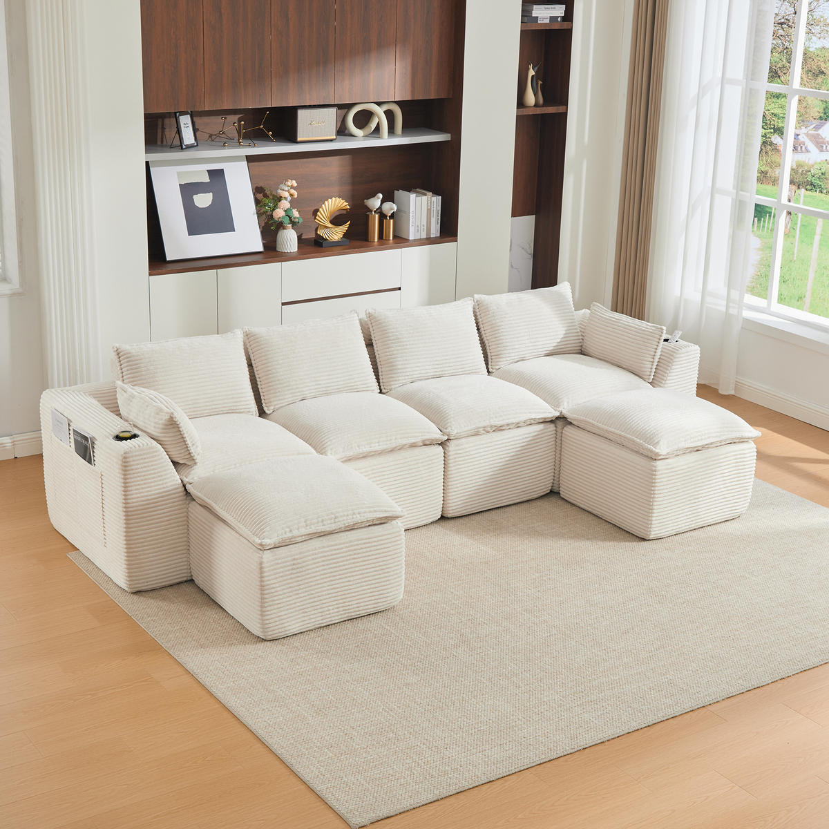 WOHNLANDSCHAFT DE-33951 modular mit 2 Fußhockern Beige - Beige, Textil (161/75/332cm) - ComfortXL