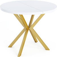 ESSTISCH Flora runder ausziehbarer, Weiß 120-200/120/76 cm - Goldfarben/Weiß, Holzwerkstoff/Metall (120/120/76cm) - WFL GROUP