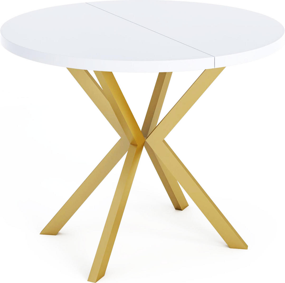 ESSTISCH Flora runder ausziehbarer, Weiß 120-200/120/76 cm - Goldfarben/Weiß, Holzwerkstoff/Metall (120/120/76cm) - WFL GROUP