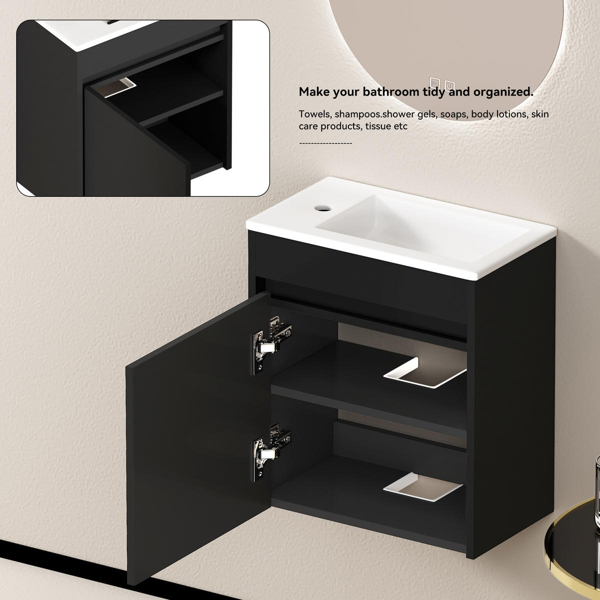 BADEZIMMERSCHRANK Schwarz 46 cm - Schwarz, Holz (45/51.5/25.5cm) - PANGIVO