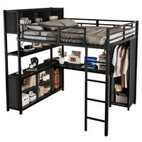 HOCHBETT 140/200 cm aus Eisen und Holzwerkstoff mit Schreibtisch, Kleiderschrank und Stauraum Schwarz - Schwarz, Metall (140/200cm) - Modenvie