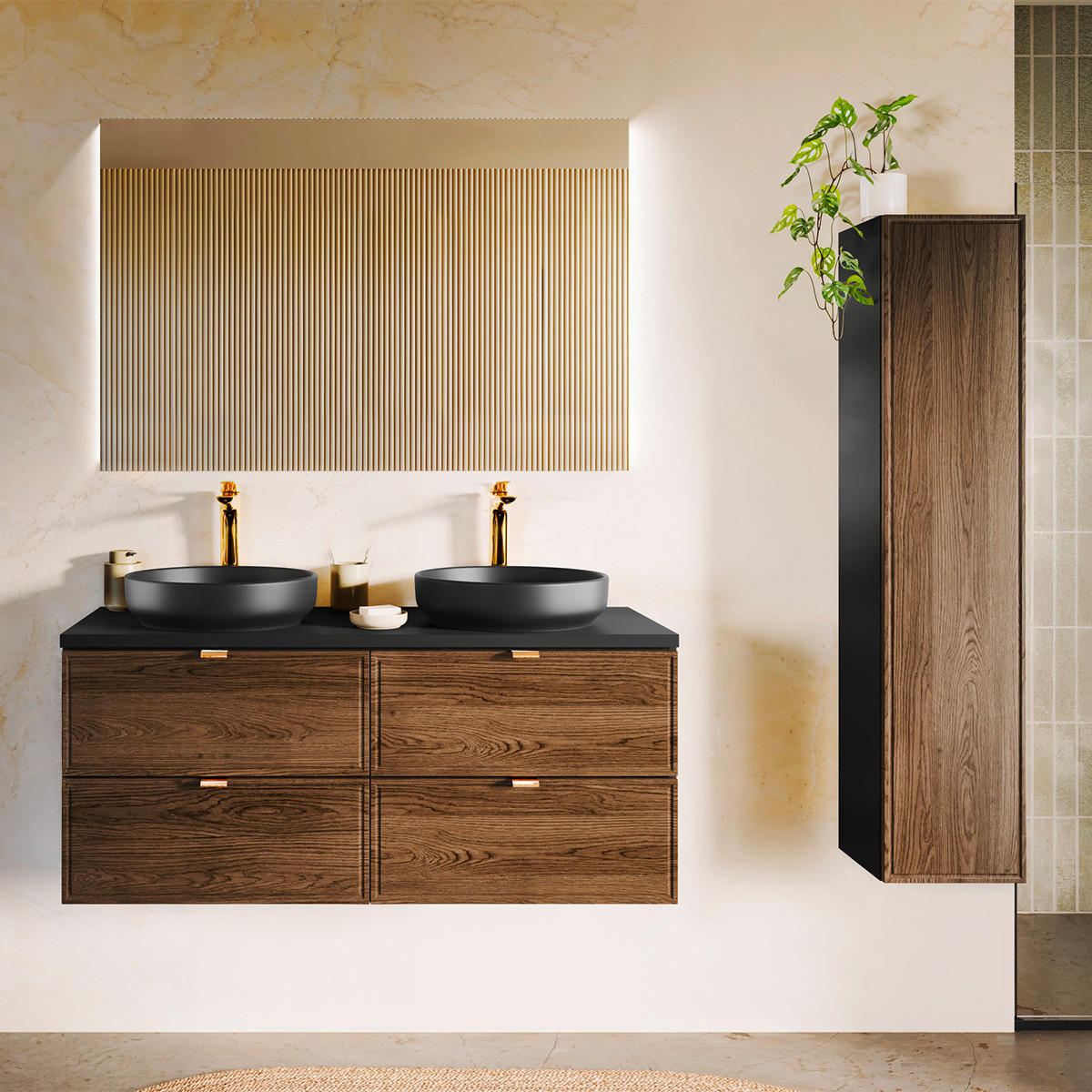 BADMÖBEL 120.2cm Elena 2er-Set Holz und Schwarz - Schwarz, Holzwerkstoff (120.2/52/46cm) - Petits-meubles