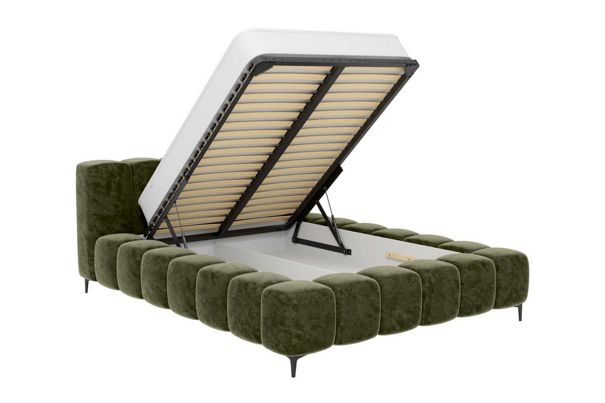 POLSTERBETT COZY Chenille Olivgrün 160/200 cm - Schwarz/Olivgrün, Textil/Metall (160/200cm) - 99rooms