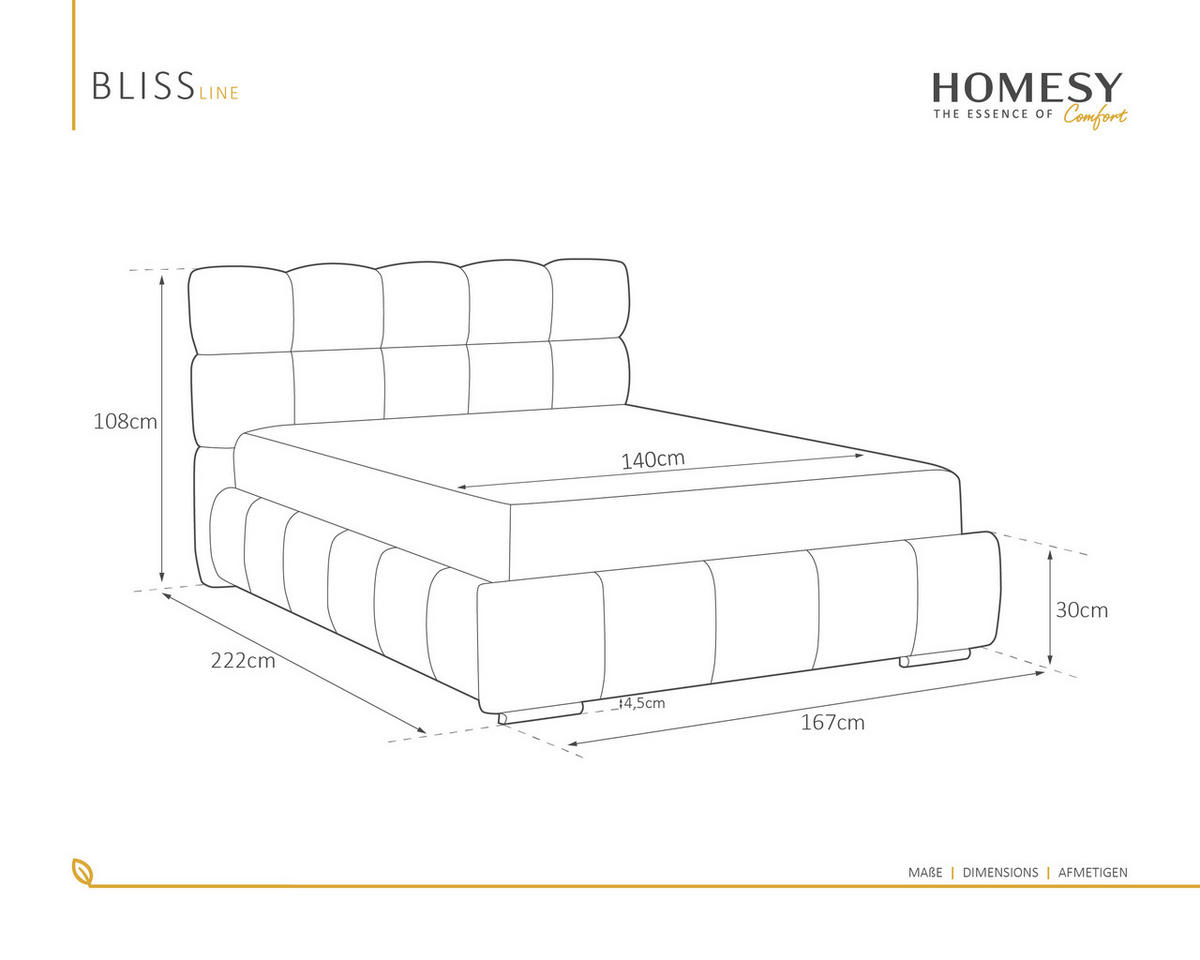 POLSTERBETT Bliss 140 x 200 cm mit Bettkasten und Lattenrost ohne matratze - beige - Beige, Holz (140/200cm) - Homesy