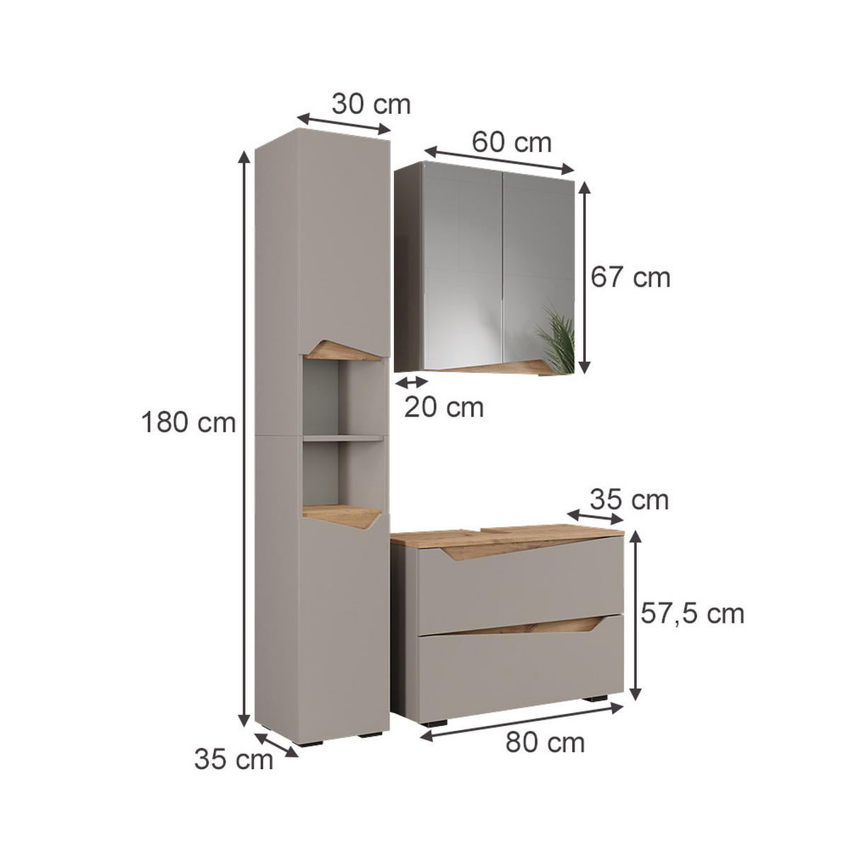 KOUPELNOVÝ NÁBYTEK Marelle Greige/Umělec - šedobéžová/dub artisan, kompozitní dřevo (80/57.5/35cm) - Vicco