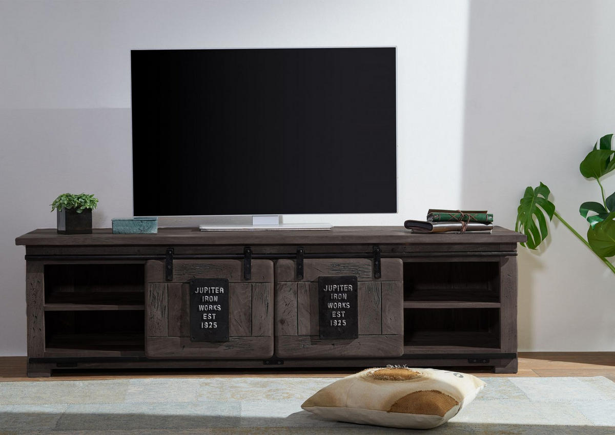 TV-BOARD Mango 180x55x50 grau lackiert RAILWAY #246 - Grau, Holz (180/50/55cm) - Massivmoebel24