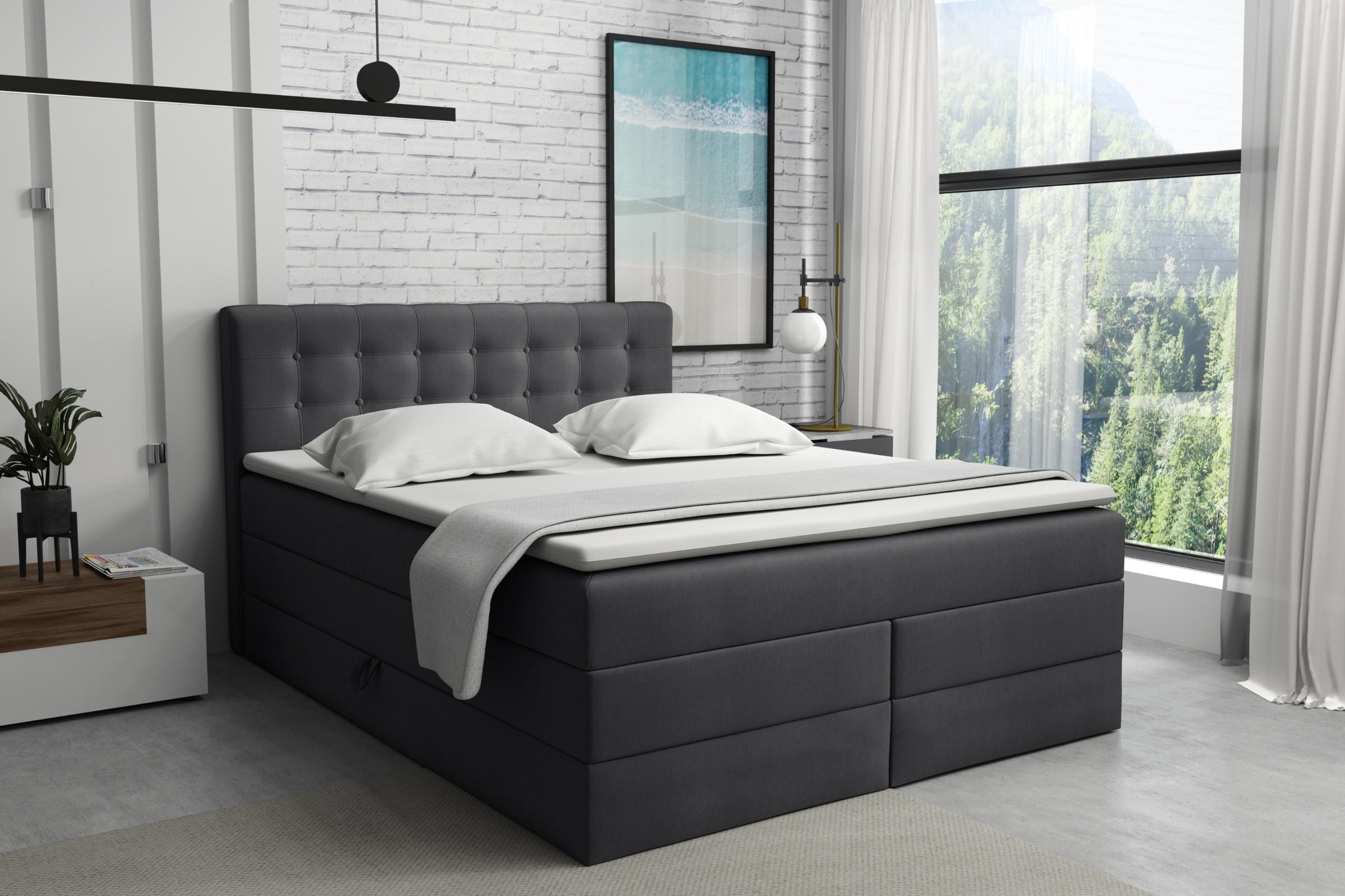 BOXSPRINGBETT SANTE 160/200 in Velour Anthrazit - Anthrazit, Holz/Holzwerkstoff (160/200cm) - Deine Möbel 24