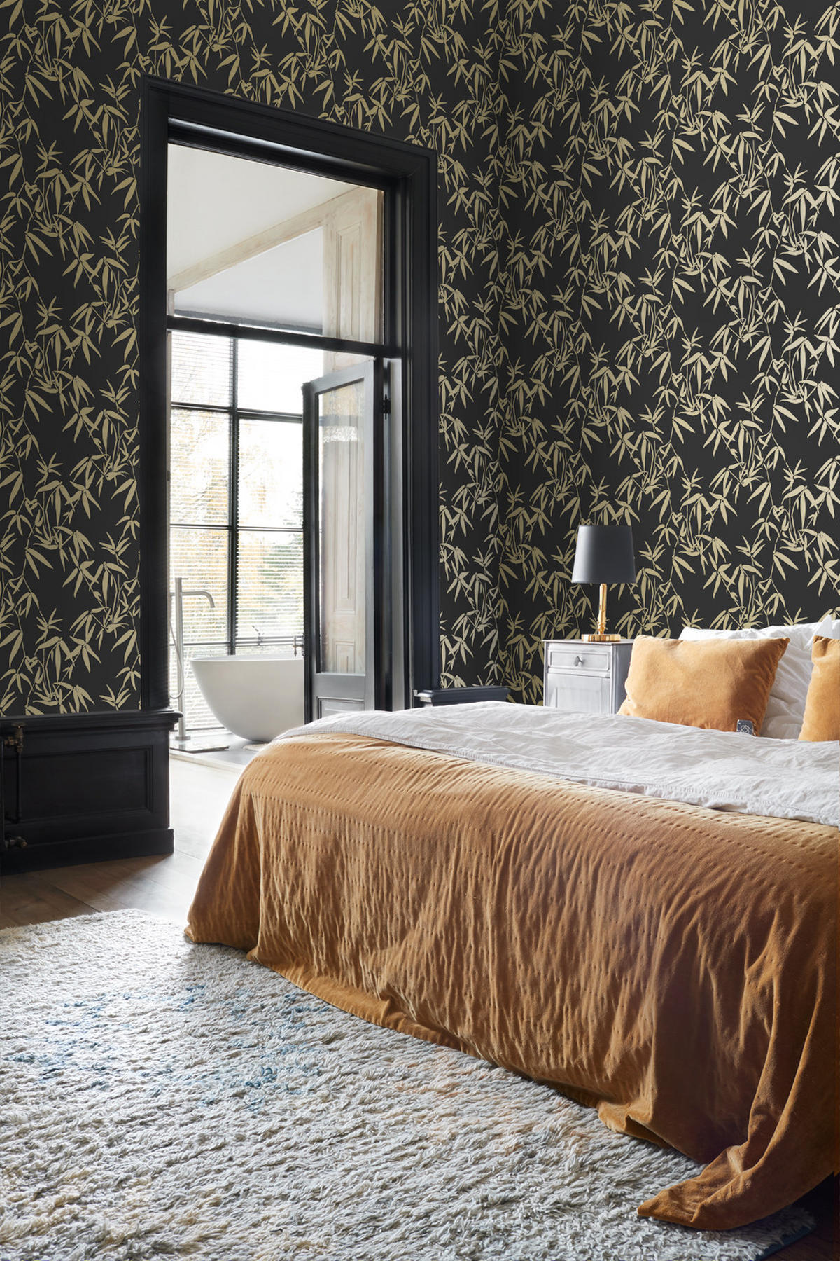 TAPETE Bambusblätter 53 cm x 10.05 m - Schwarz, Papier (53/1000cm) - Origin Wallcoverings