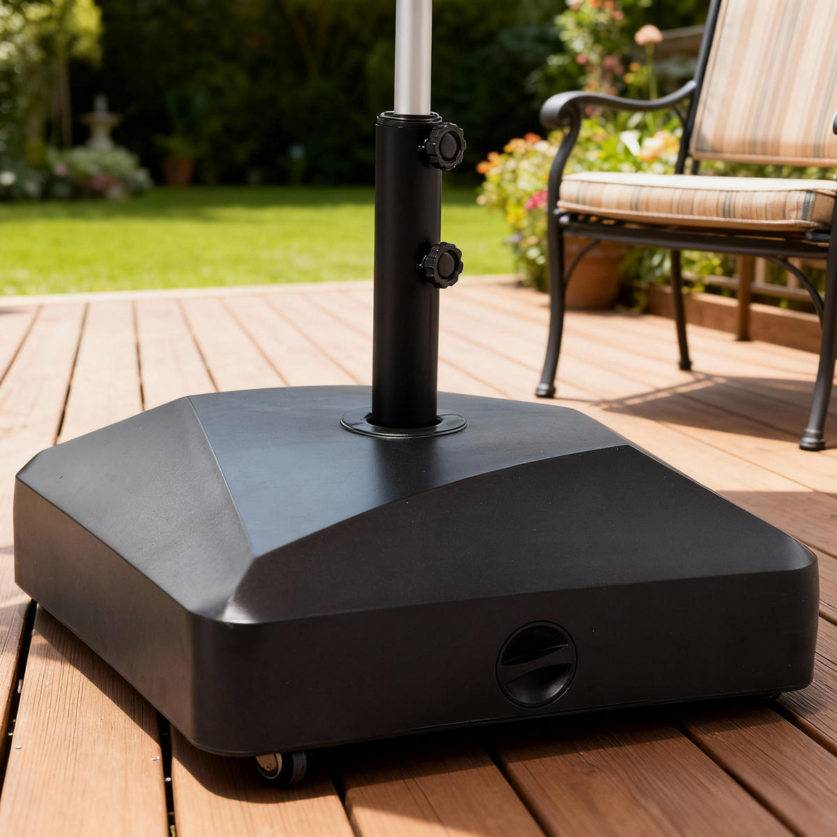 SONNENSCHIRMSTÄNDER mit Rollen mit 43kg Wasser/ 60kg Sand befüllbar, Metall, Schwarz - Schwarz, Kunststoff (54.5/54.5cm) - Outsunny