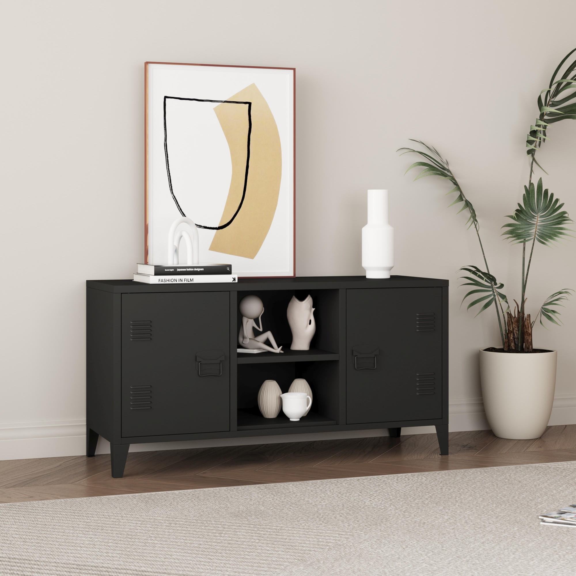 SIDEBOARD Kotka - Schwarz, Metall (113/58/40cm) - [en.casa]