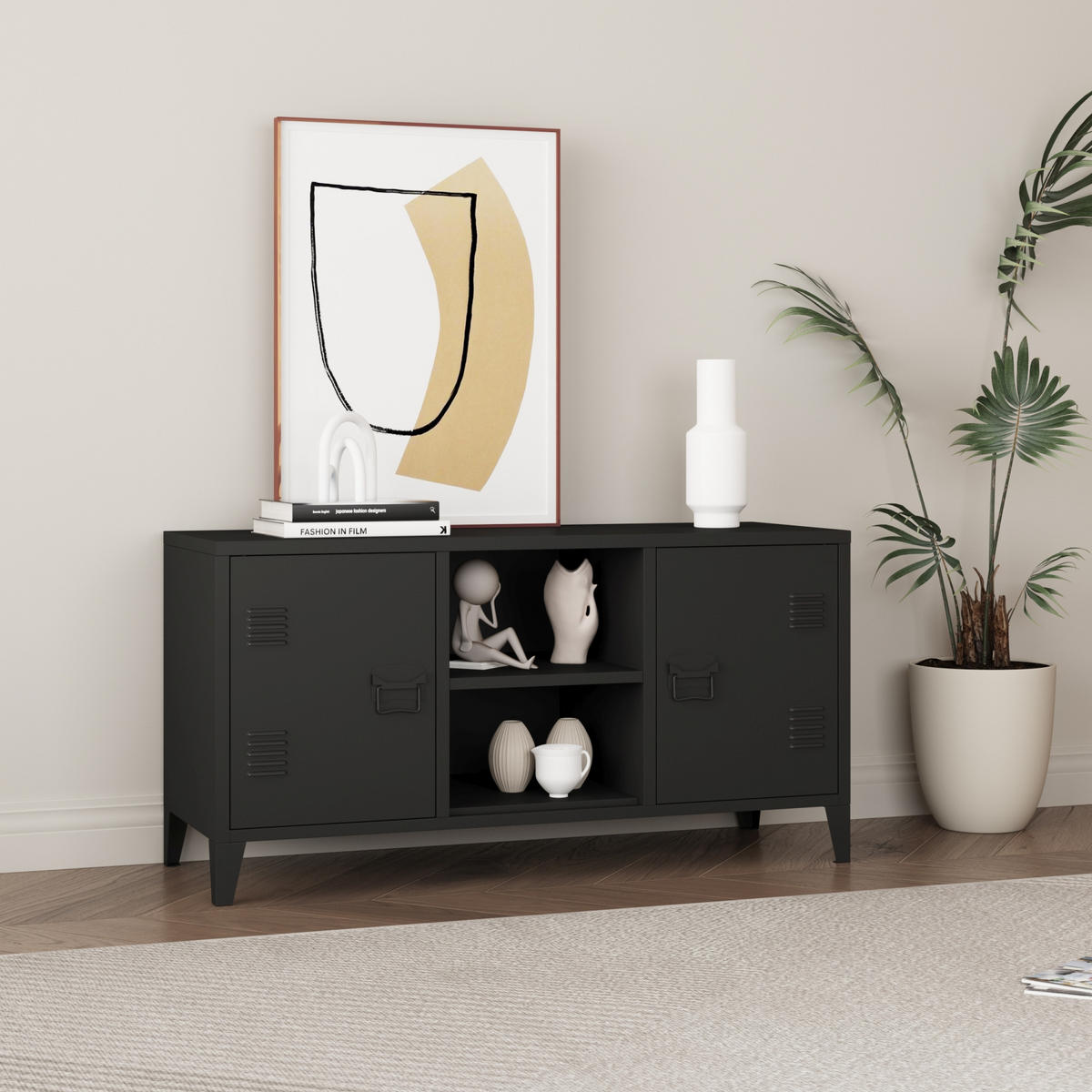 SIDEBOARD Kotka - Schwarz, Metall (113/58/40cm) - [en.casa]