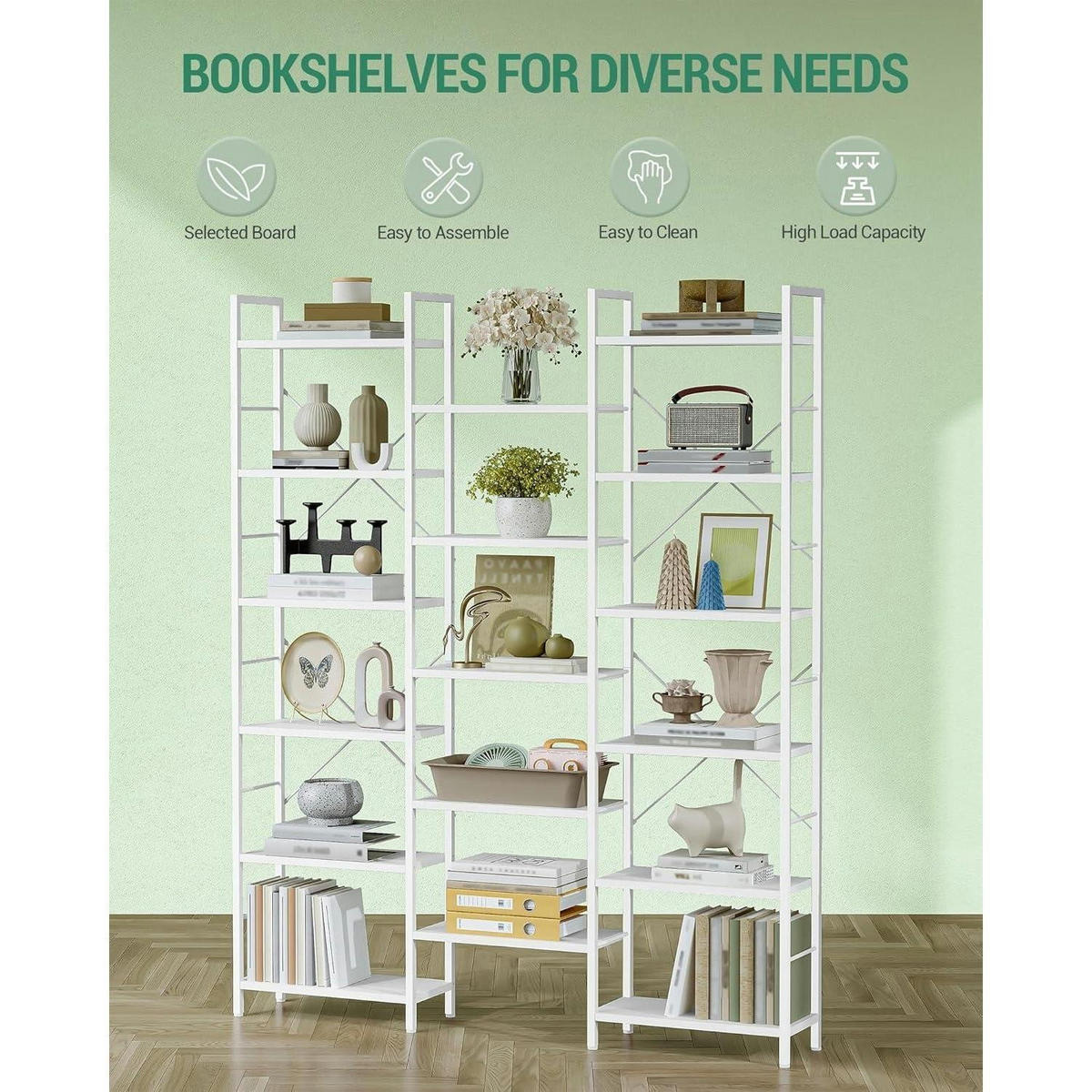 BÜCHERREGAL 6 Etagen Standregal 17 Fächer Weiß 24 x 152 x 186 cm - Weiß, Holzwerkstoff (152/186/24cm)