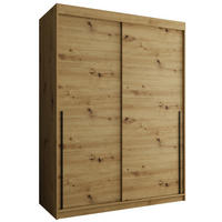 SCHIEBETÜRENSCHRANK 150 cm Breite Artisan mit schwarzem Griff - Schwarz/Eiche Artisan, Holzwerkstoff (150/200/62cm) - Home Collective