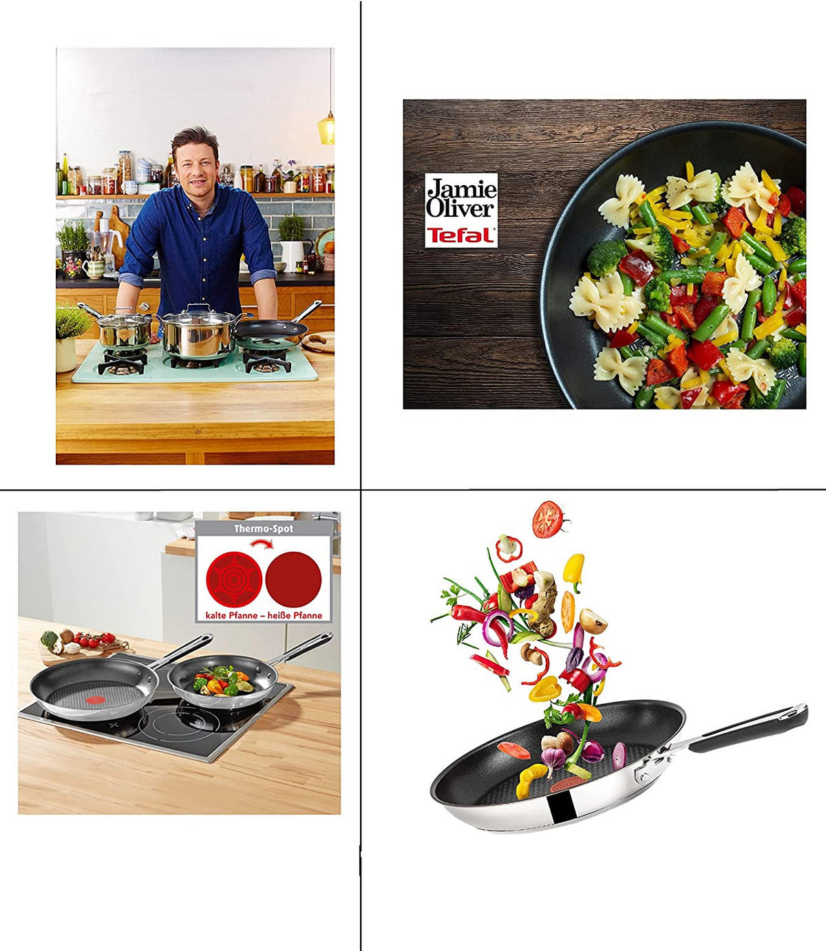 TOPF-UND PFANNENSET Edelstahl B12598 Jamie Oliver Silber 9tlg - Silberfarben, Glas/Metall - Tefal