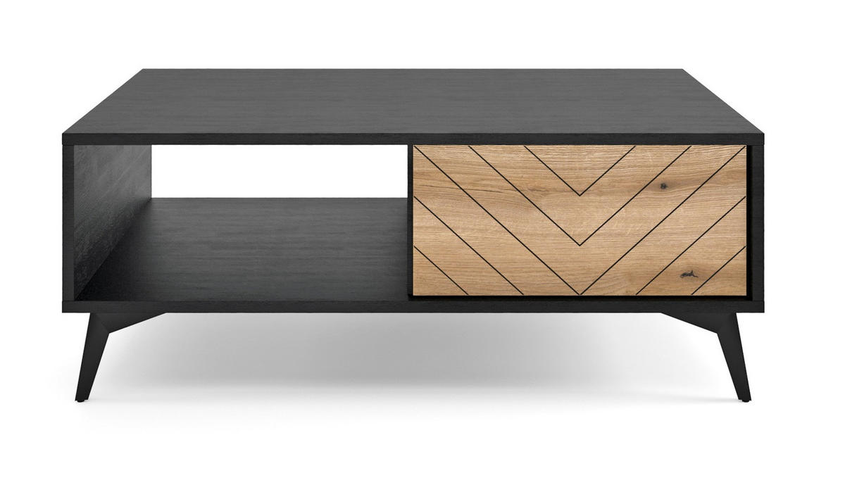 COUCHTISCH Loft 100 cm Emerald - Schublade, Schwarz, Evoke Eiche - Braun, Holz (68/104/40cm) - Emporius