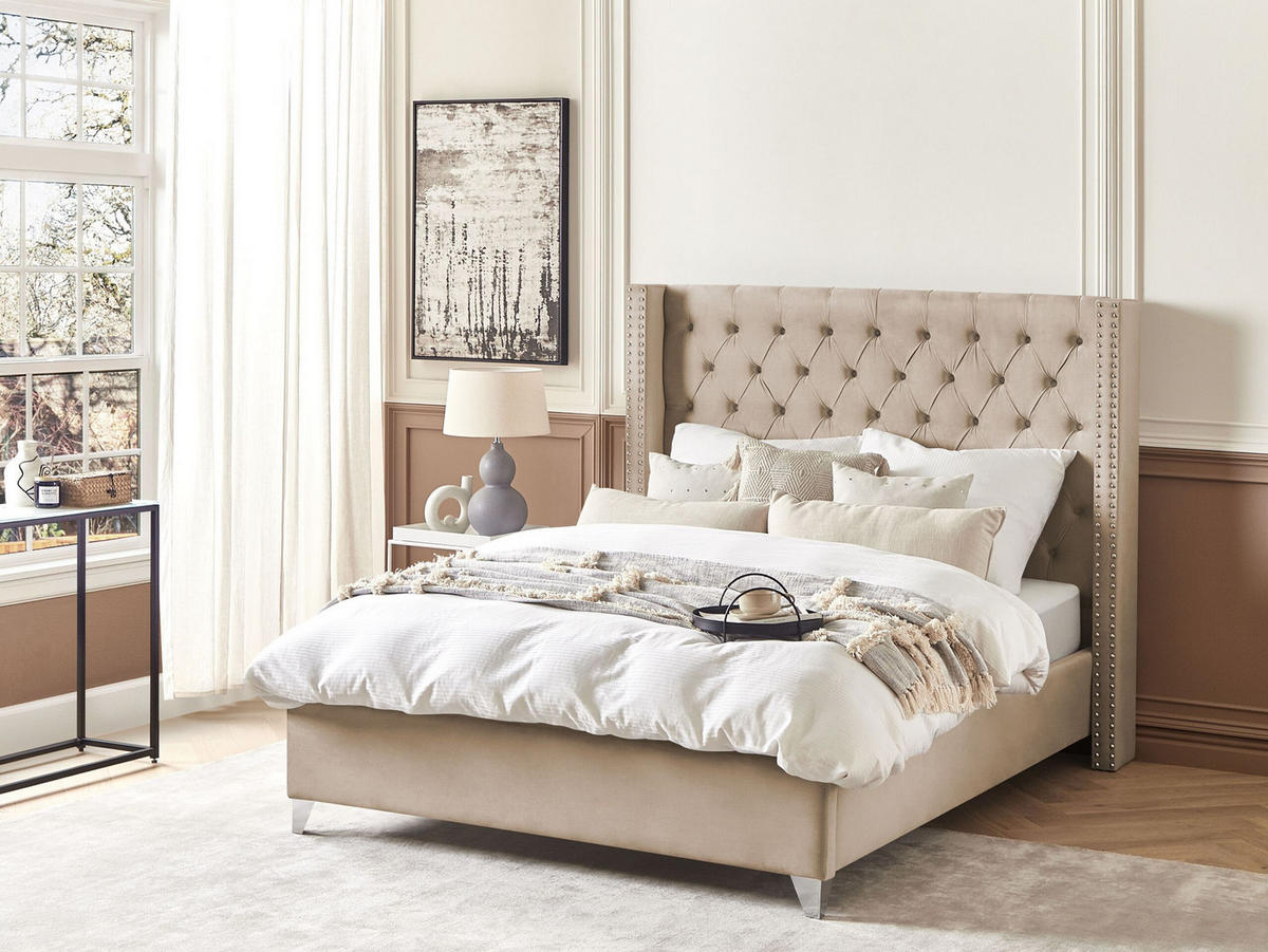 POLSTERBETT mit Lattenrost 140x200 cm Beige Lubbon - Beige, Textil (140/200cm) - Beliani