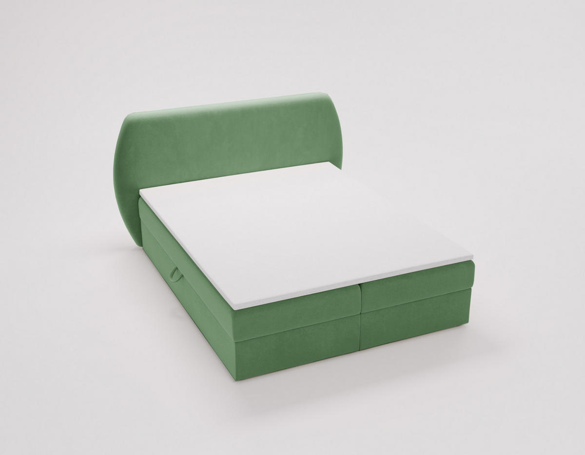 BOXBETT Bloom mit abgerundetem Kopfteil, Stoff Komodo Grün 120x200 cm - Grün, Holz (120/200cm) - Kaiser Möbel