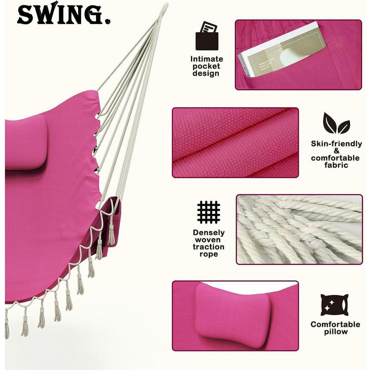 HÄNGESESSEL mit Gestell, belastbar 160 kg, pink - Pink, Textil (90/1.5/82cm)