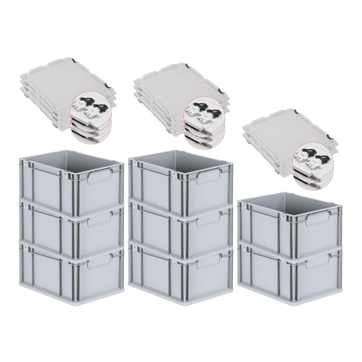 EUROBOX 8x Nextgen Economy Mit Scharnierdeckel Grau/Schwarz Griffe Geschlossen - Schwarz, Kunststoff (30/22/40cm) - PROREGAL
