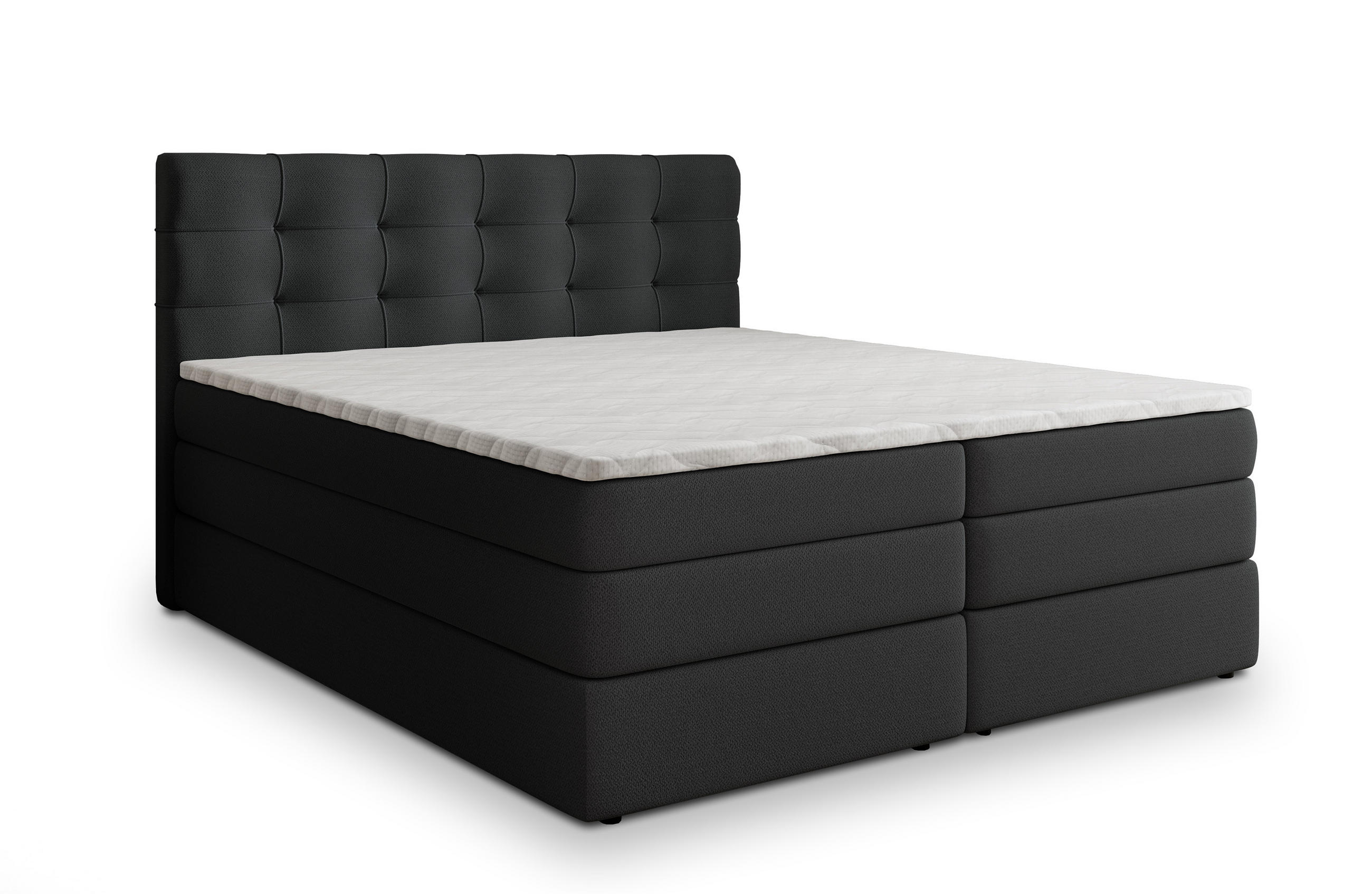 BOXSPRINGBETT AREZI 160x200 cm mit Matratze und Topper - Schwarz - Schwarz, Holz (160/200cm) - MASSENO