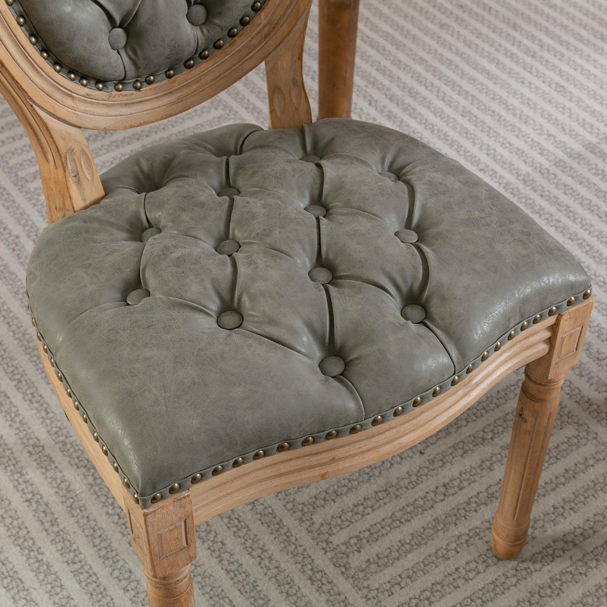STUHL-SET DE-36374 2 Stück mit Vintage-PU-Lederbezug Olivgrün - Olivgrün, Holz (49/95/59.5cm) - ComfortXL