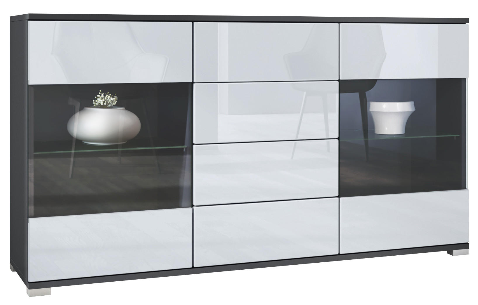 Vladon Sideboard Weiß Hochglanz 138.5x75.5x35 cm
