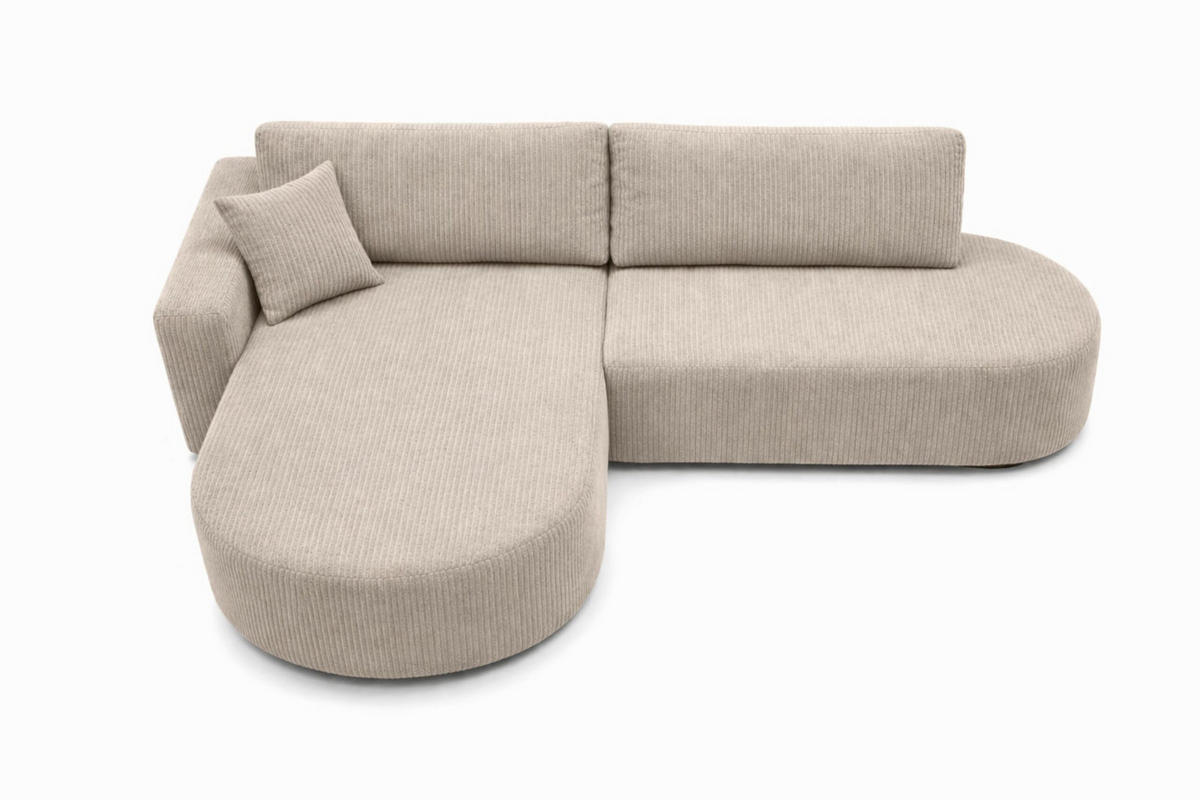 ECKSOFA Mit Schlaffunktion Und Bettkasten, Cordstoff Poso, Dunkelbeige, Links, ROUND ONE OPEN XL - Beige, Holz (262/175cm) - Kaiser Möbel