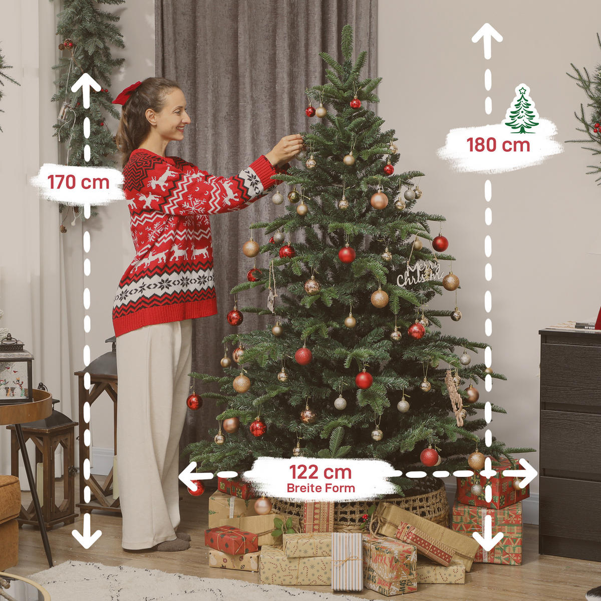 WEIHNACHTSBAUM künstlich 180 cm Christbaum mit dichten Zweigen, Metallständer - Grün, Kunststoff (180cm) - HOMCOM