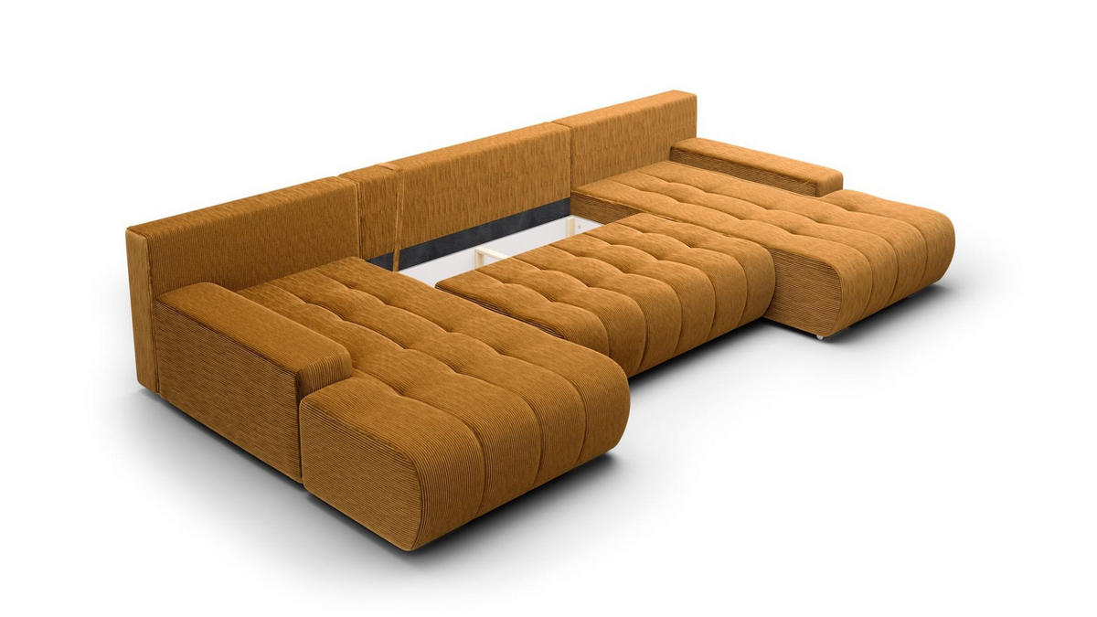 WOHNLANDSCHAFT Vogar In Poso - Dunkelgelb, Holzwerkstoff/Textil (350/85/185cm) - Fun Möbel