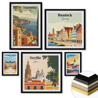 WANDBILDER 5er-Set - 50x50 cm & 20x30 cm & 40x60 cm Schwarzer Rahmen - Retro-Stadtgrafiken - Schwarz, Kunststoff (40/60cm) - ArtPrintCave