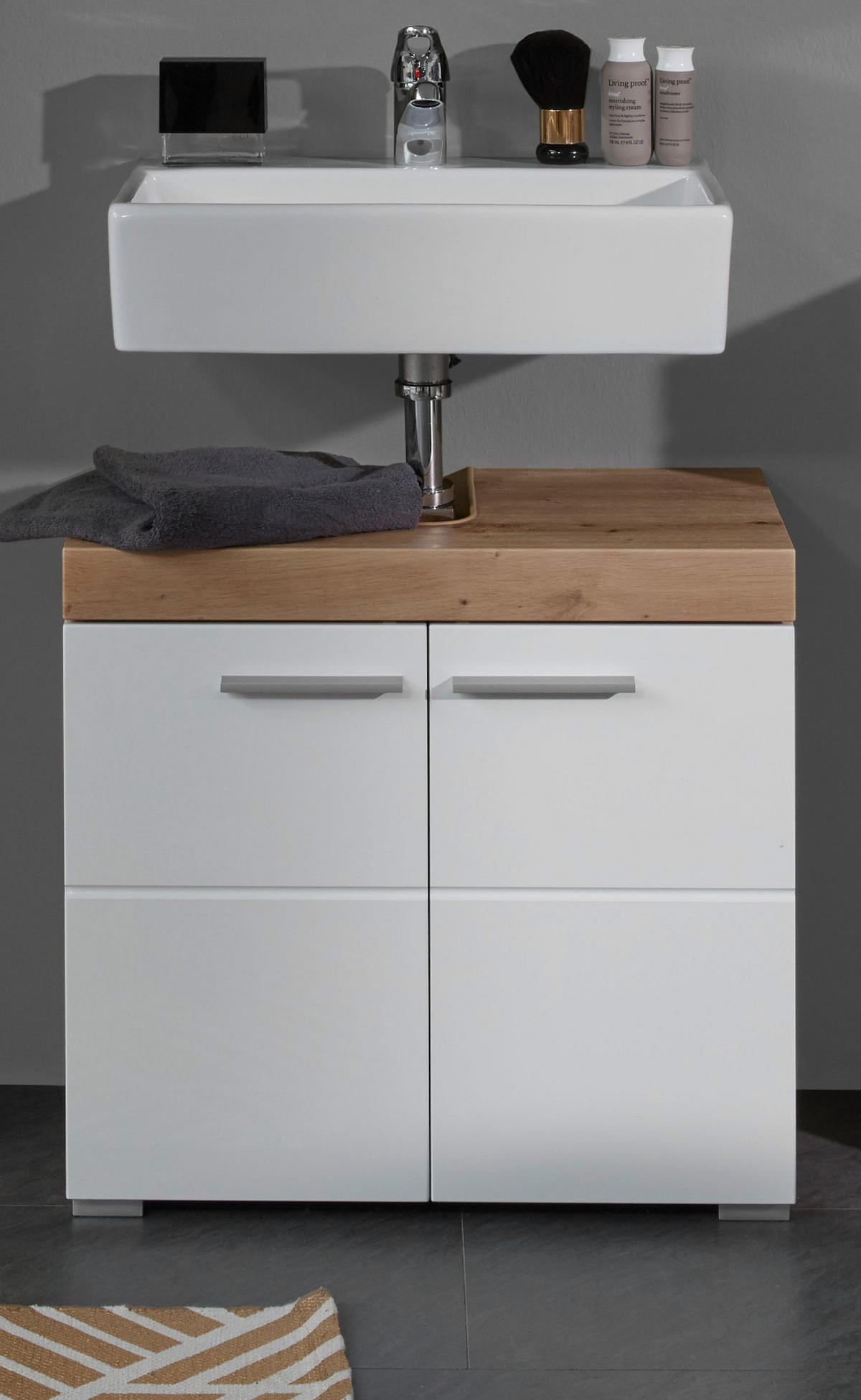 WASCHBECKENUNTERSCHRANK weiß Hochglanz, Eiche Badschrank 60 x 56 cm - Eichefarben/Weiß, Holzwerkstoff/Kunststoff (60/56/34cm) - Top.Furn