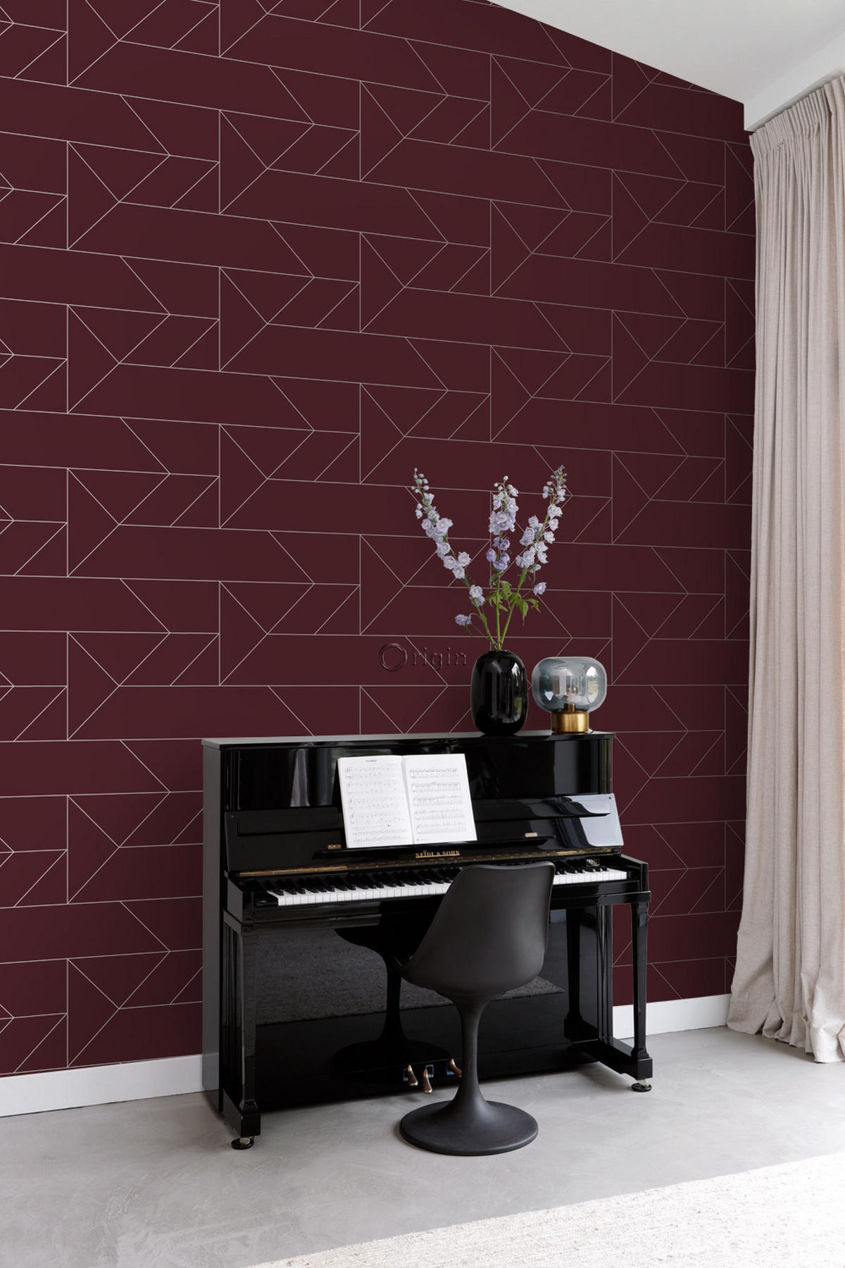 TAPETE grafische Linien 53 cm x 10.05 m - Rot, Papier (53/1000cm) - Origin Wallcoverings