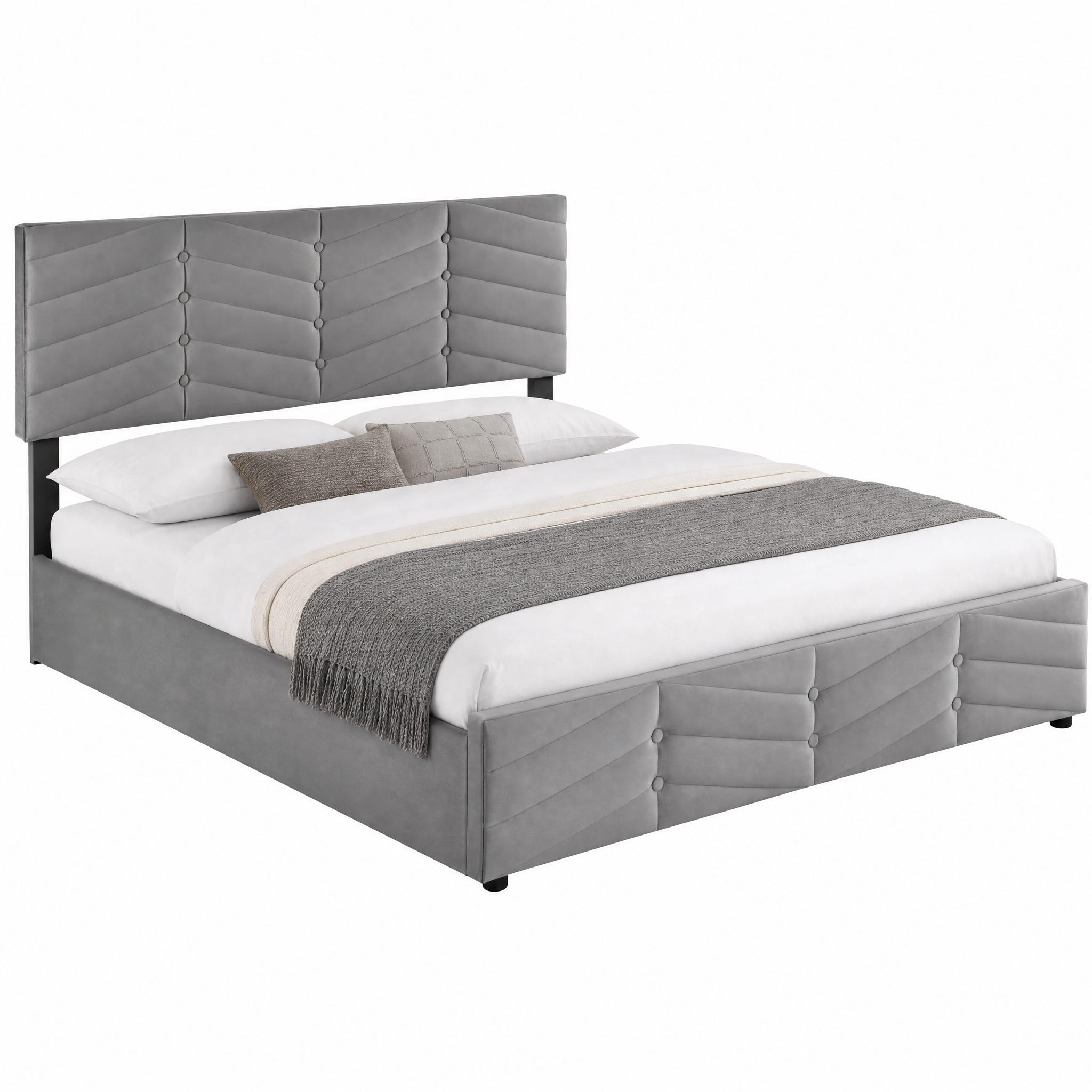 POLSTERBETT mit Bettkasten 140x190 cm Samt Grau - Grau, Metall (140/190cm) - Meubliv