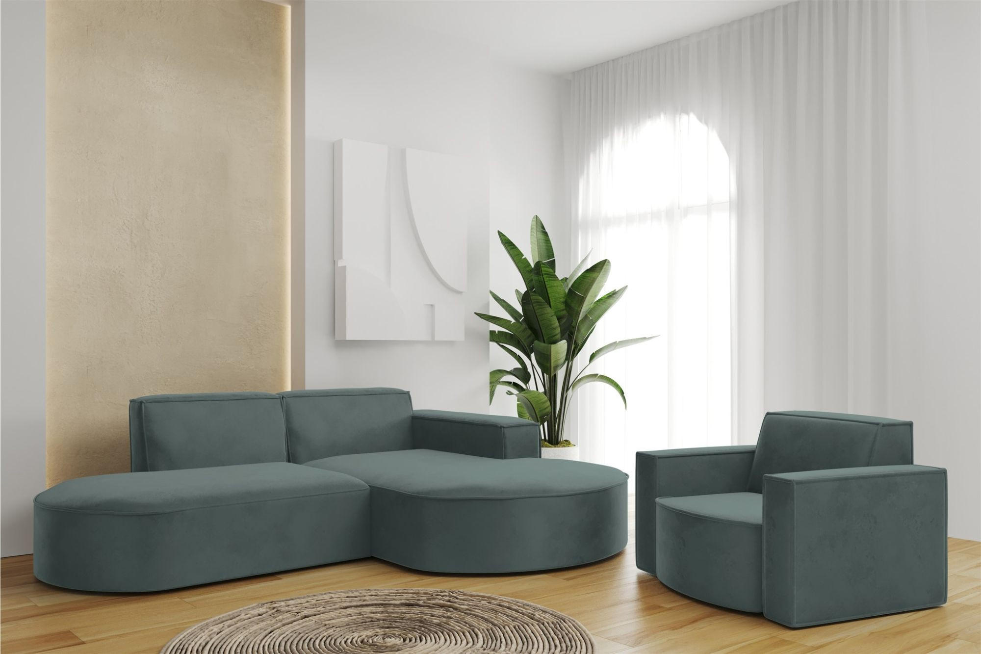 SOFASET Palma Ecksofa Sessel Opera - Smaragdgrün, Holzwerkstoff/Textil (236/78/165cm) - Fun Möbel