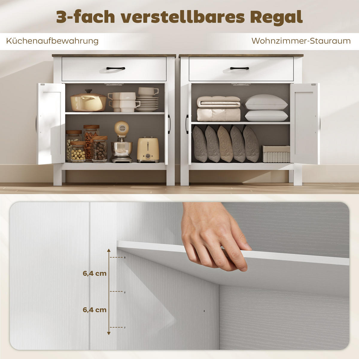 SIDEBOARD Spanplatte 77/40/82 cm Weiß - Weiß, Holzwerkstoff (39.3/81.5/77cm) - HOMCOM