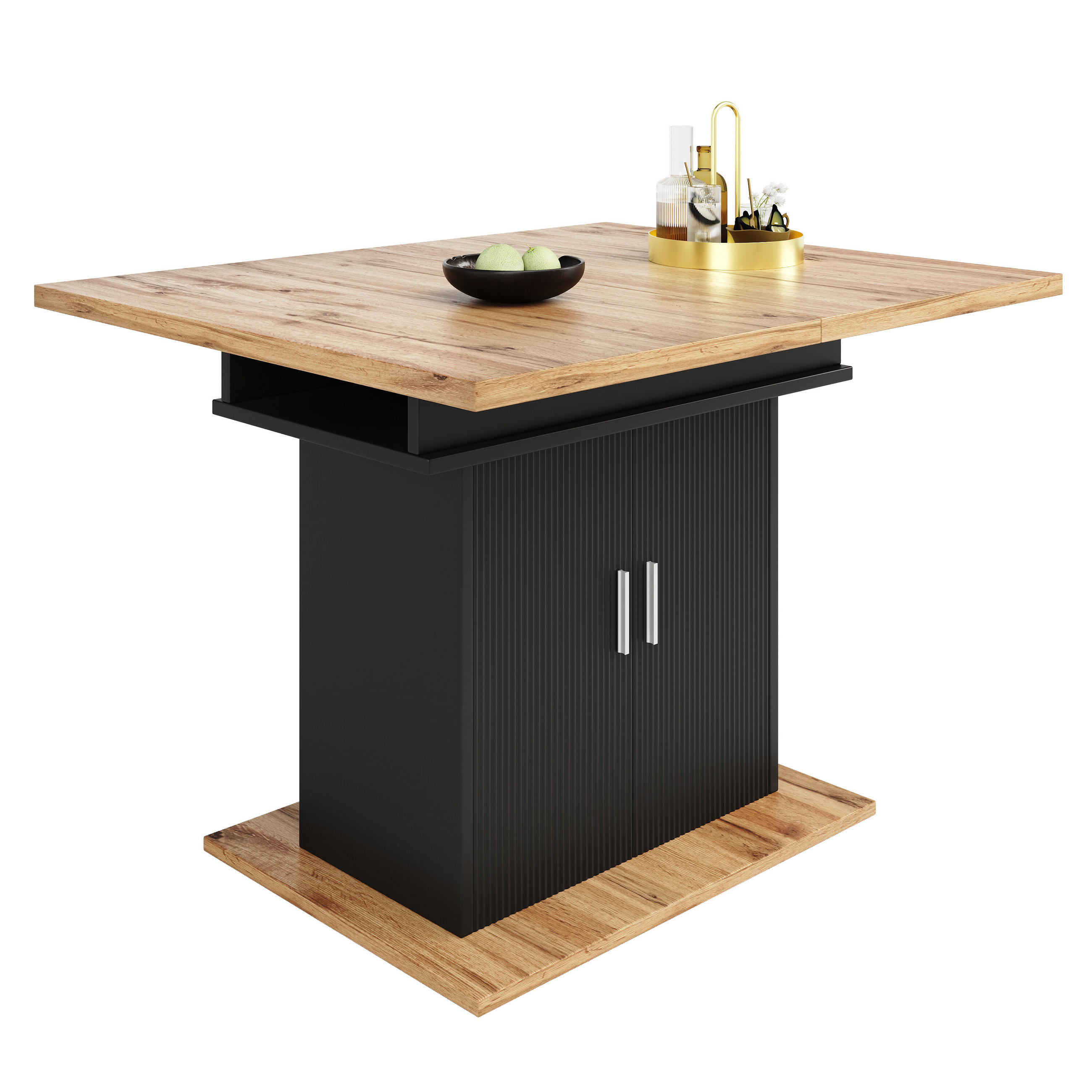 ESSTISCH in Schwarz und Holzoptik 110-140/70/76 cm - Schwarz, Holzwerkstoff (140/70/76cm) - Urban Meuble