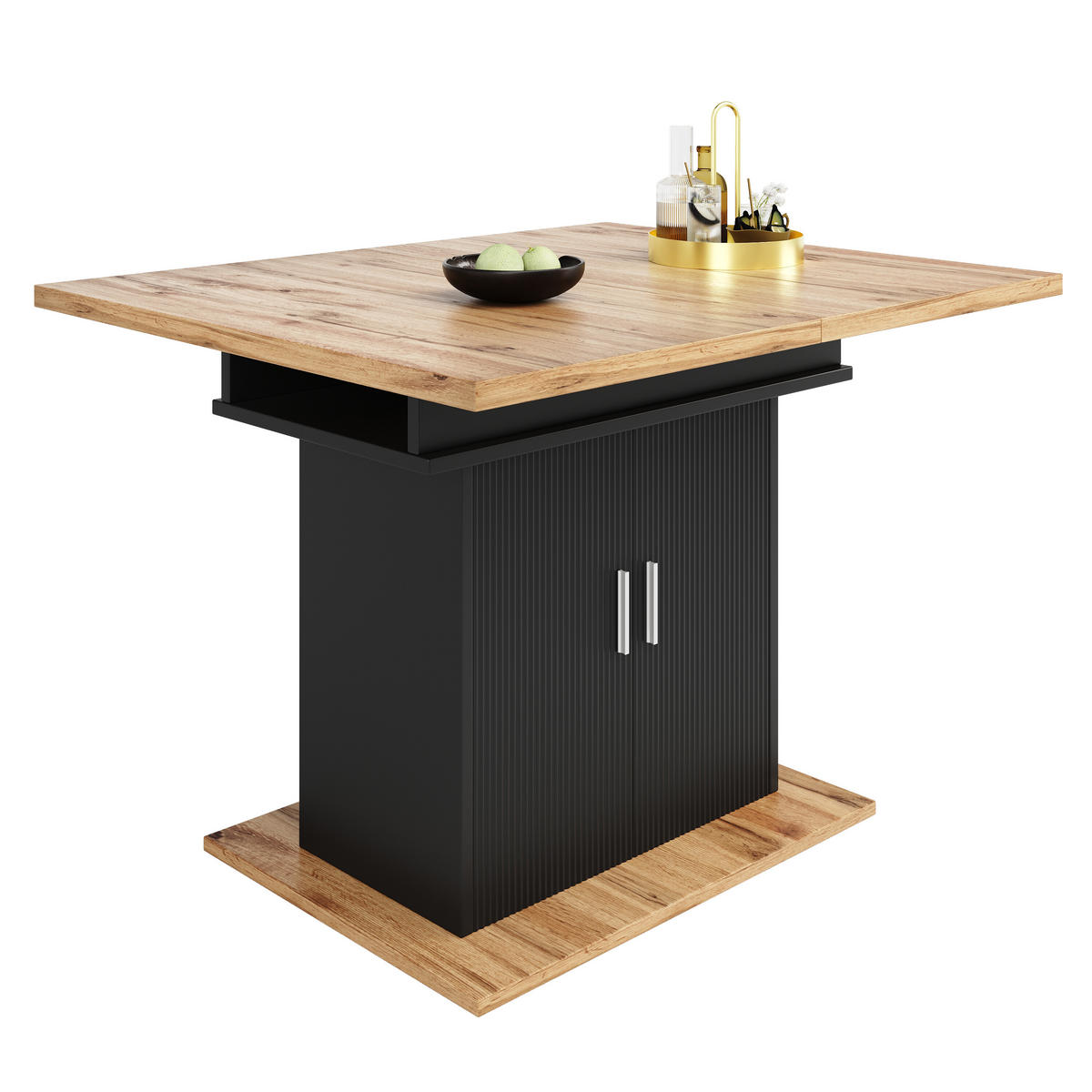 ESSTISCH in Schwarz und Holzoptik 110-140/70/76 cm - Schwarz, Holzwerkstoff (140/70/76cm) - Urban Meuble