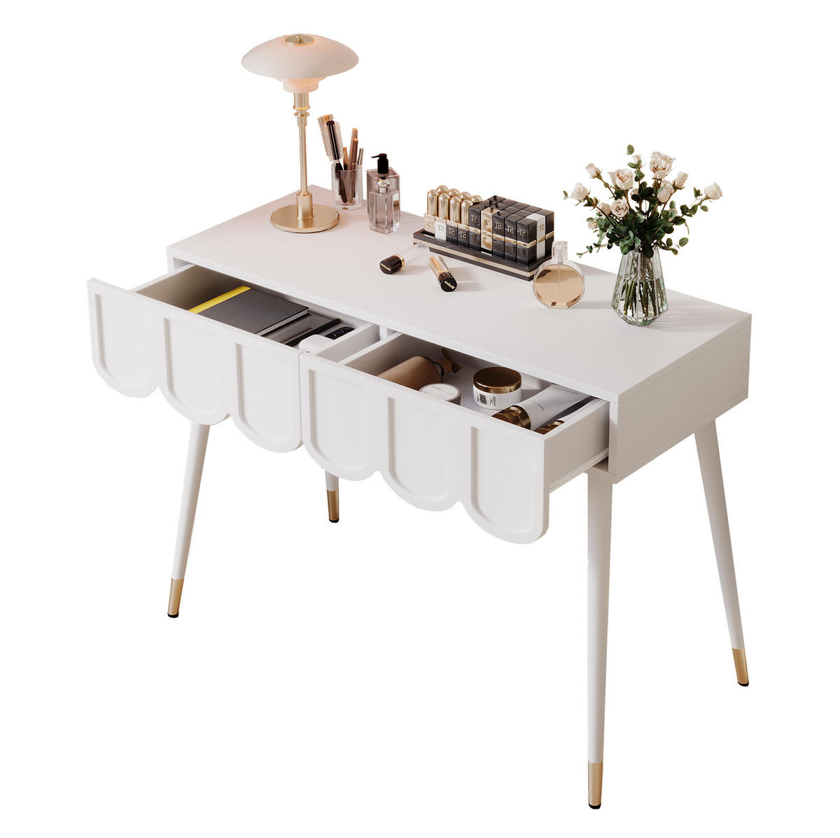 SCHMINKTISCH 100/40/76 cm weiß aus MDF mit 2 Schubladen - Weiß, Holzwerkstoff (40/76/100cm) - OKWISH