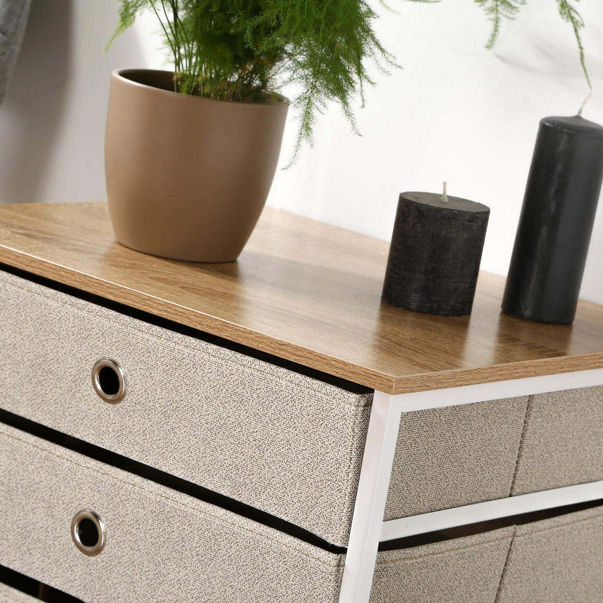 KOMMODE mit 3 Schubladen aus hellem Vliesstoff - L48 cm - Weiß, Holzwerkstoff (40/51/48cm) - Calicosy