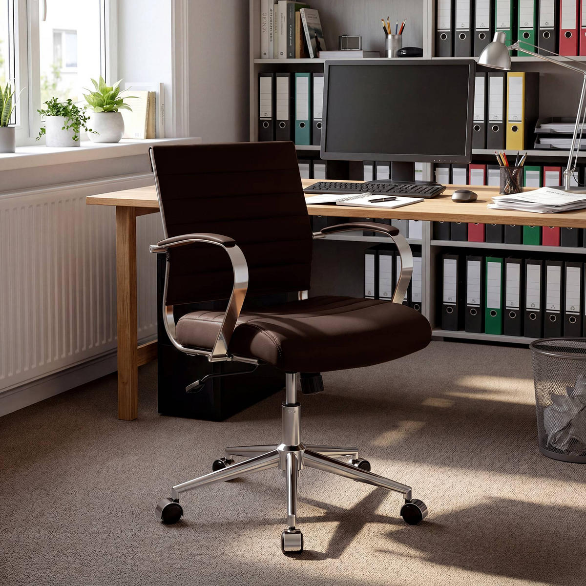 DREHSTUHL Echtleder Braun - Chromfarben/Braun, Leder/Metall (57/90/62cm) - CLP