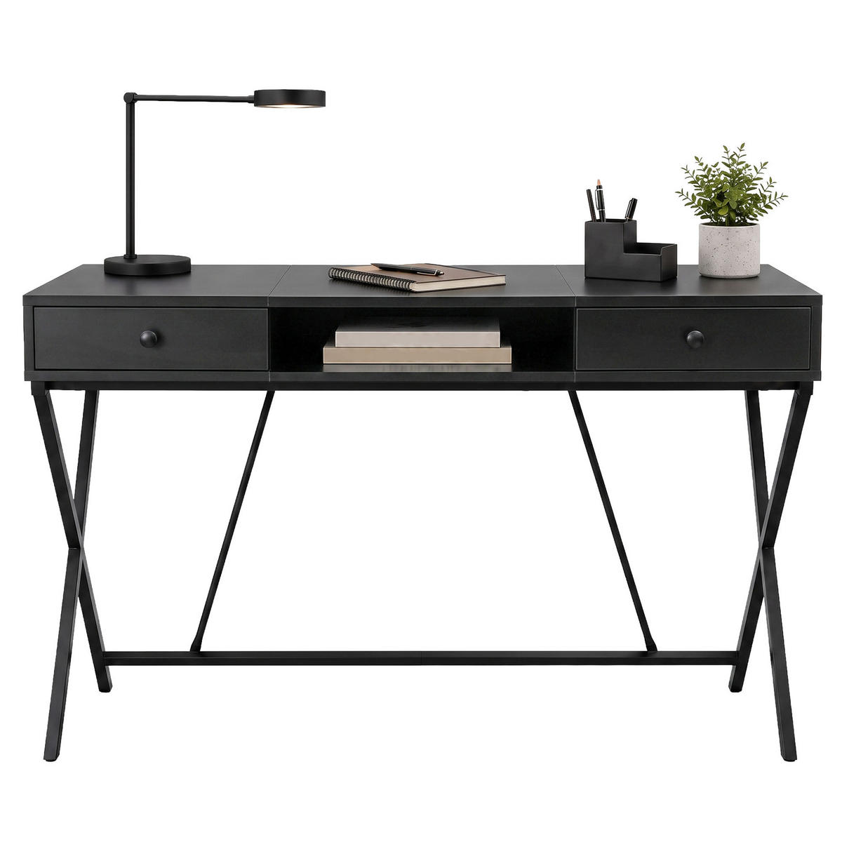 SCHREIBTISCH CROSSLINE 120 cm Schwarz - Schwarz, Holzwerkstoff (50/120/80.5cm) - Akord