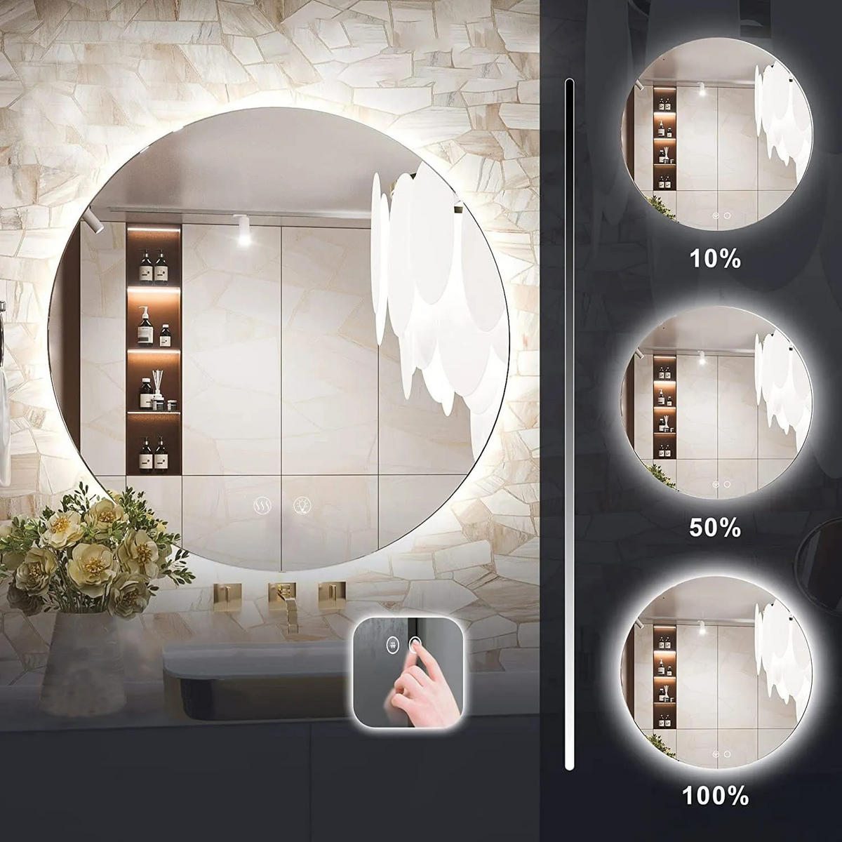 SPIEGEL Rea Led 90cm Hzj090 - Weiß, Glas (90/90/2cm) - REA