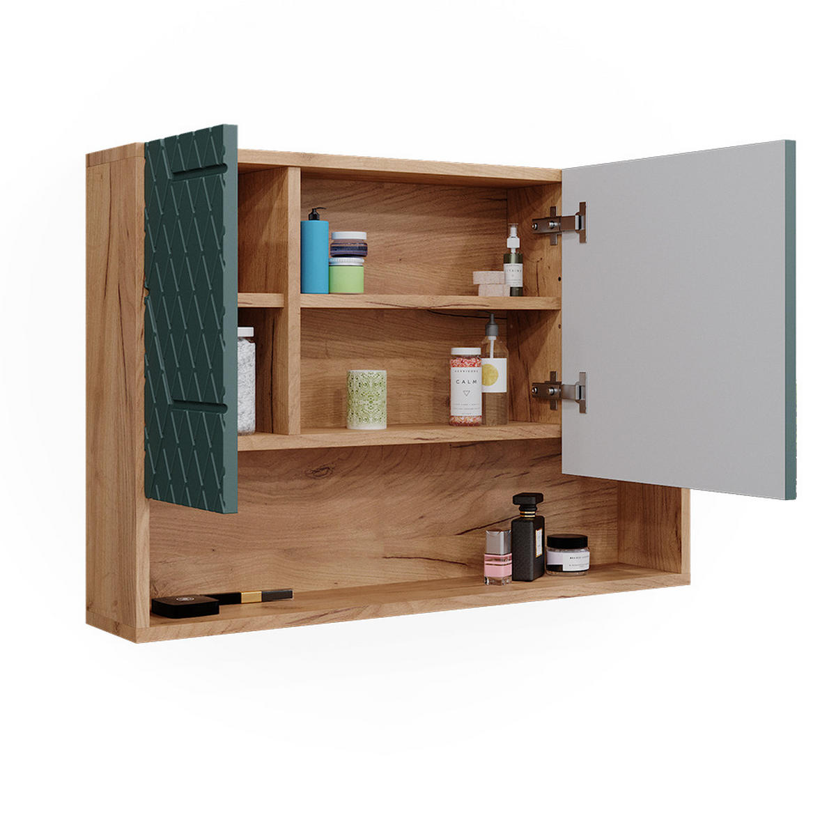 BADSPIEGELSCHRANK Irma Grün/Goldkraft Eiche 80.1 x 55 cm - Eiche Wotan/Grün, Holzwerkstoff (80.1/55/17cm) - Vicco