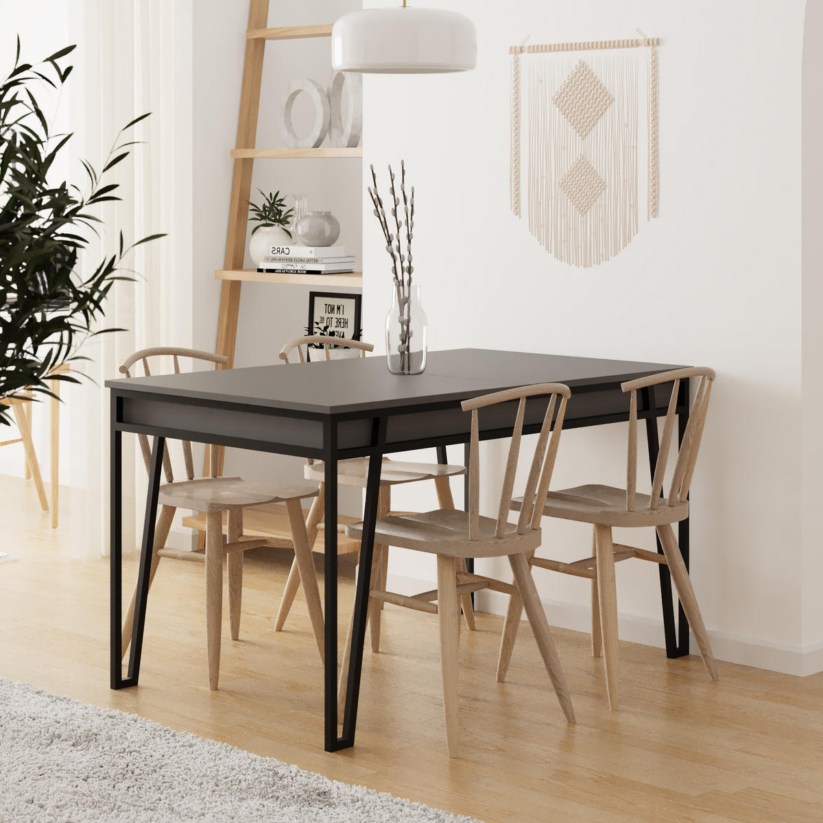ESSTISCH Pal Anthrazit 132/80/76 cm - Anthrazit, Holzwerkstoff/Metall (80/132/76cm) - Decortie