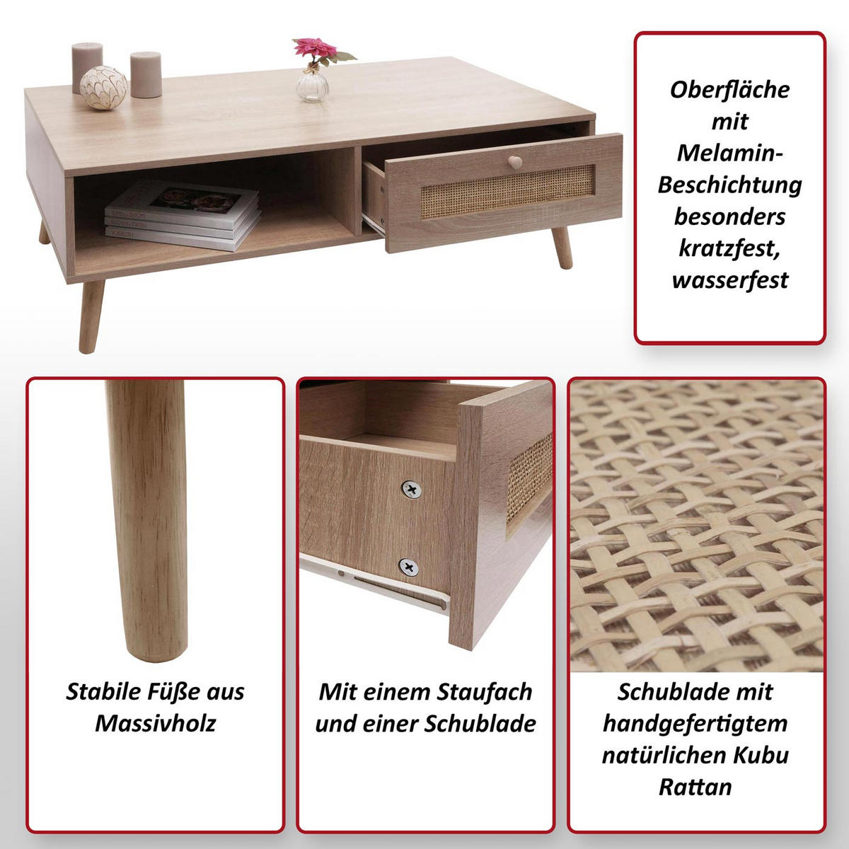 COUCHTISCH rechteckig Eiche Dekor - Eichefarben, Holz (59/110/37cm) - MCW