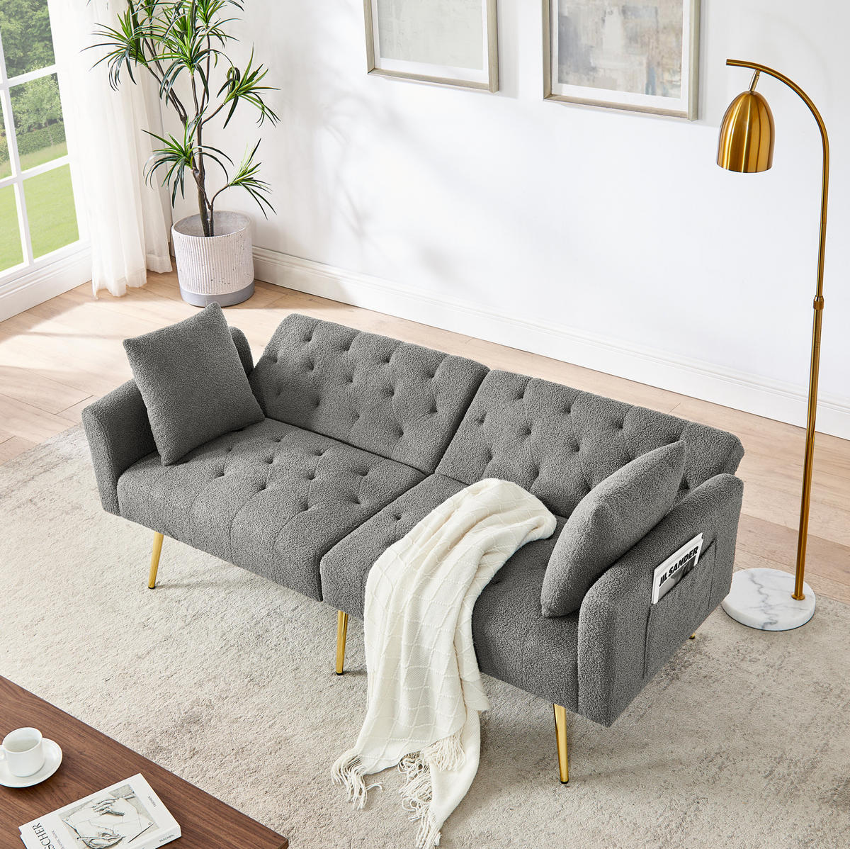 SOFA 2-Sitzer mit verstellbarer Rückenlehne Teddy Gray - Grau, Holzwerkstoff (177/74/78cm) - Meubliv
